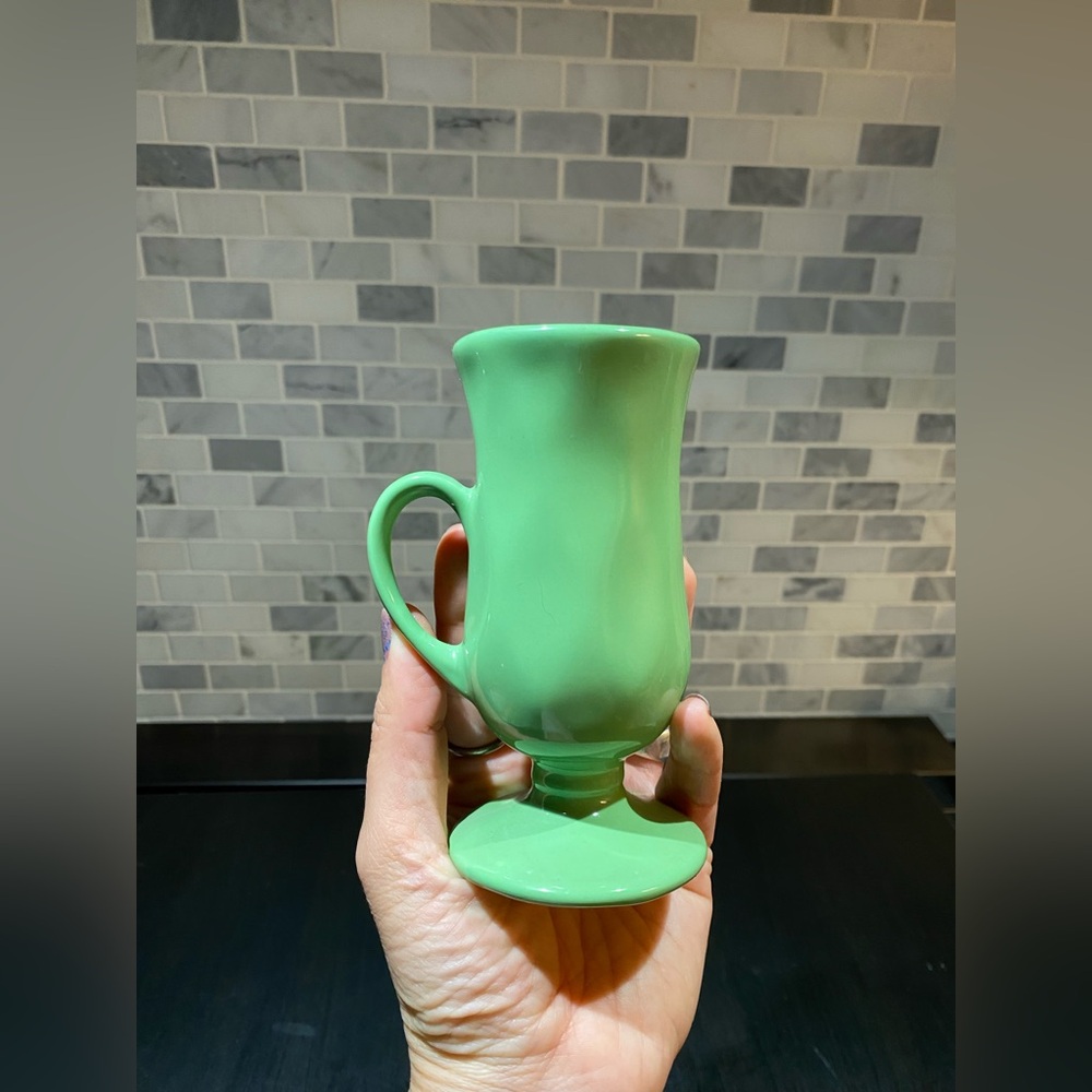 Vintage Pedestal Mug Avocado Green Made in USA by HALL, #1270 MCM